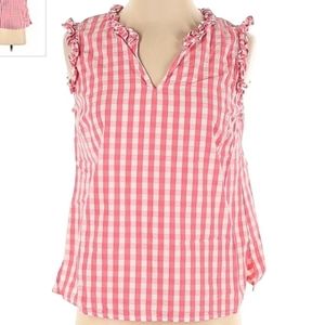 SMALL BARBIE MOVIE INSPO CROWN & IVY RUFFLED SLEEVELESS PINK GINGHAM PLAID TOP